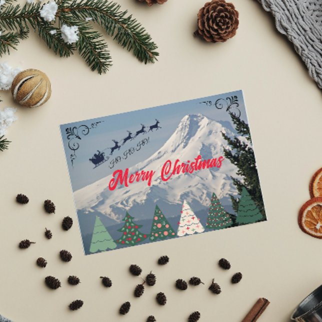 Snow Covered Mount Hood Christmas Holiday Card (In Situ)