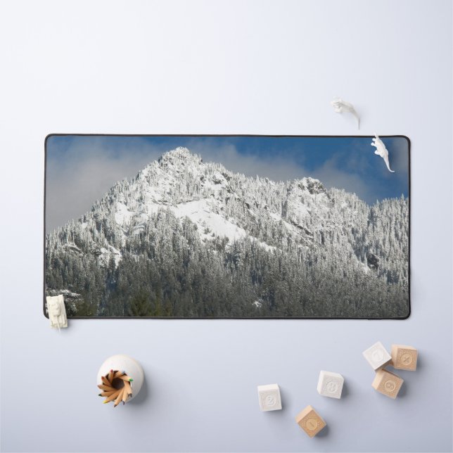 Snow Covered Mountain and Forest Landscape Desk Mat (Kids Table)