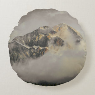 SNOW COVERED MOUNTAIN UNDER CLOUDY SKY DURING DAYT ROUND CUSHION