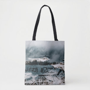 SNOW COVERED MOUNTAIN UNDER CLOUDY SKY DURING DAYT TOTE BAG