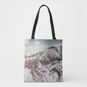SNOW COVERED MOUNTAIN UNDER WHITE CLOUDS DURING DA TOTE BAG