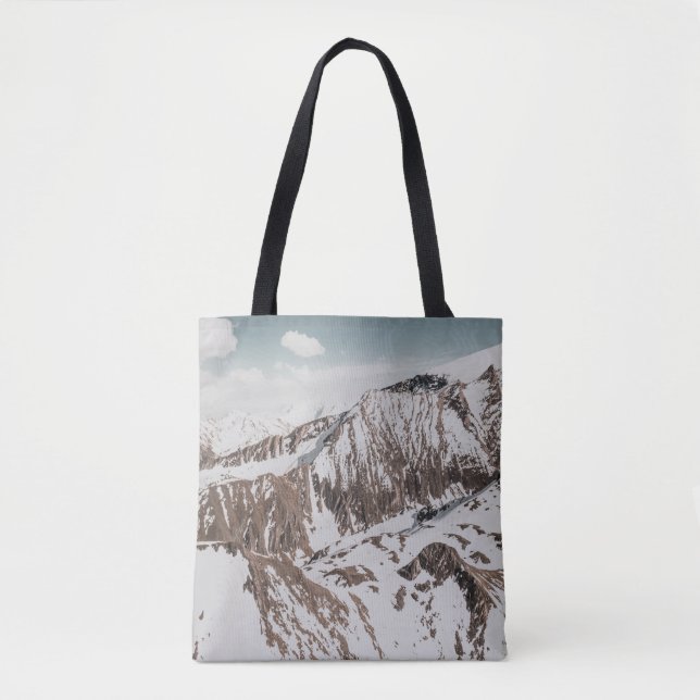 SNOW COVERED MOUNTAIN UNDER WHITE CLOUDS DURING DA TOTE BAG (Front)
