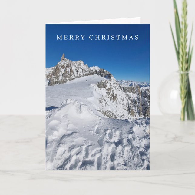 Snow covered mountain view Christmas card  (Front)