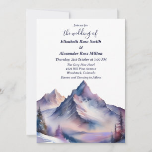 Snow covered mountains landscape wedding invitation