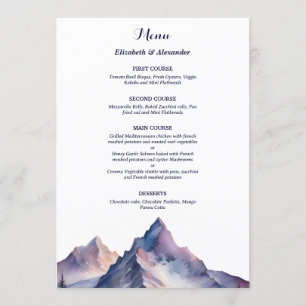 Snow covered mountains landscape wedding menu