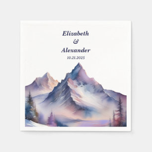 Snow covered mountains landscape wedding napkin