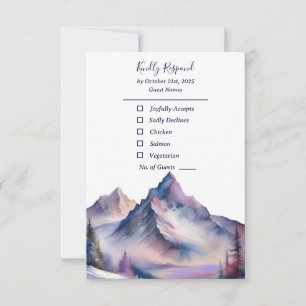 Snow covered mountains landscape wedding RSVP card