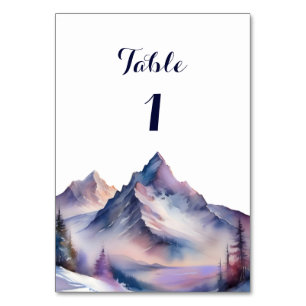 Snow covered mountains landscape wedding table number