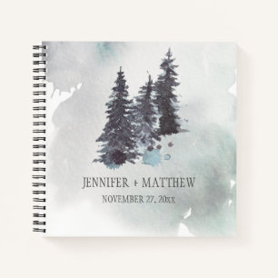 Snow Covered Mountains Pine Trees Wedding Guest Notebook