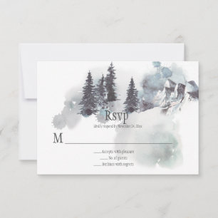 Snow-Covered Mountains Pine Trees Wedding RSVP Card
