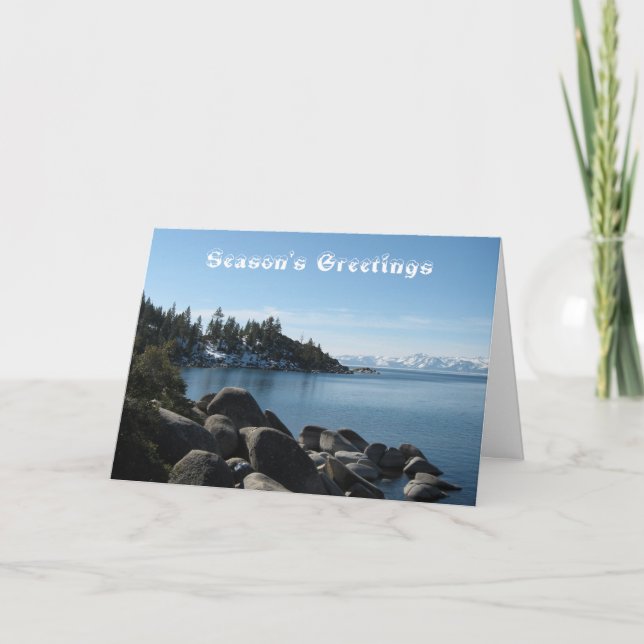 Snow Covered Mountains Scenic Lake Tahoe Christmas Holiday Card (Front)