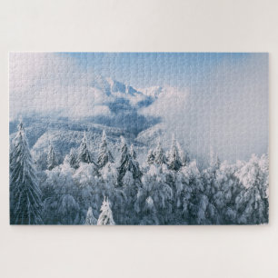 Snow Covered Mountains Trees Winter Nature Outdoor Jigsaw Puzzle