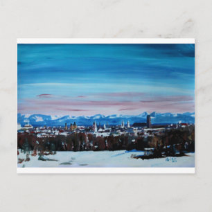 Snow Covered Munich Winter Panorama With Alps Postcard