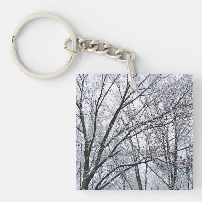 Snow-covered Oak Tree Key Ring (Front)