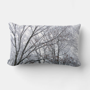 Snow-covered Oak Tree Lumbar Cushion