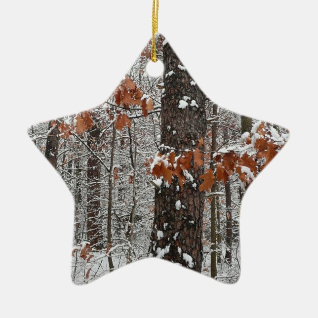 Snow Covered Oak Trees Winter Nature Photography Ceramic Tree Decoration (Front)