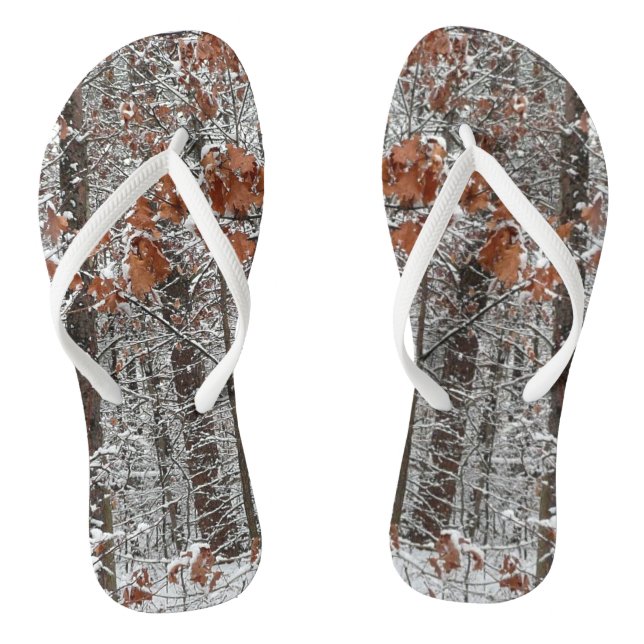 Snow Covered Oak Trees Winter Nature Photography Flip Flops (Footbed)