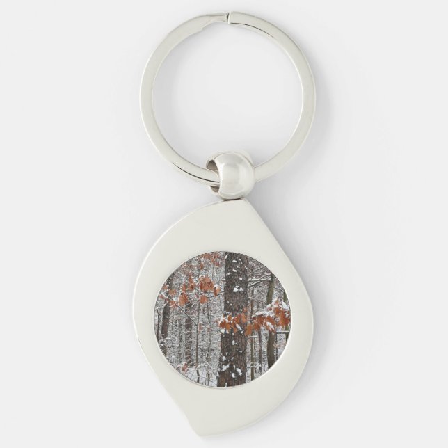 Snow Covered Oak Trees Winter Nature Photography Key Ring (Front)