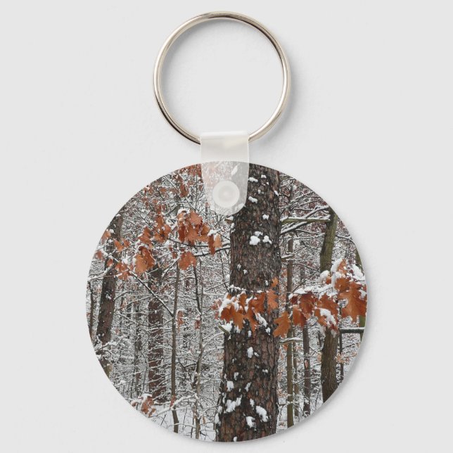 Snow Covered Oak Trees Winter Nature Photography Key Ring (Front)
