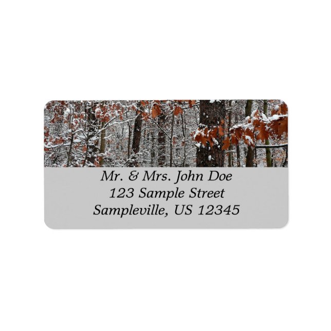 Snow Covered Oak Trees Winter Nature Photography Label (Front)