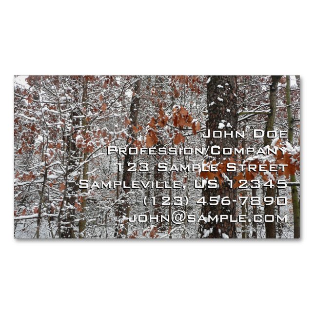 Snow Covered Oak Trees Winter Nature Photography Magnetic Business Card (Front)