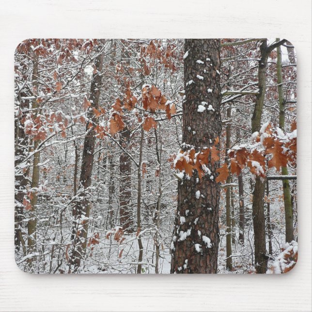 Snow Covered Oak Trees Winter Nature Photography Mouse Mat (Front)