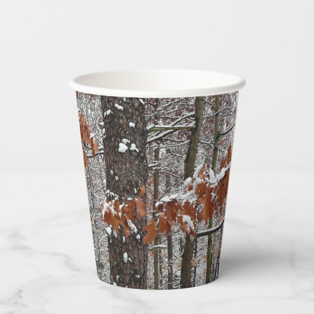 Snow Covered Oak Trees Winter Nature Photography Paper Cups (Back)