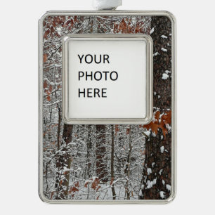 Snow Covered Oak Trees Winter Nature Photography Silver Plated Framed Ornament