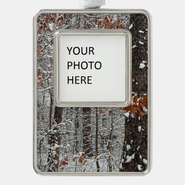 Snow Covered Oak Trees Winter Nature Photography Silver Plated Framed Ornament (Front)
