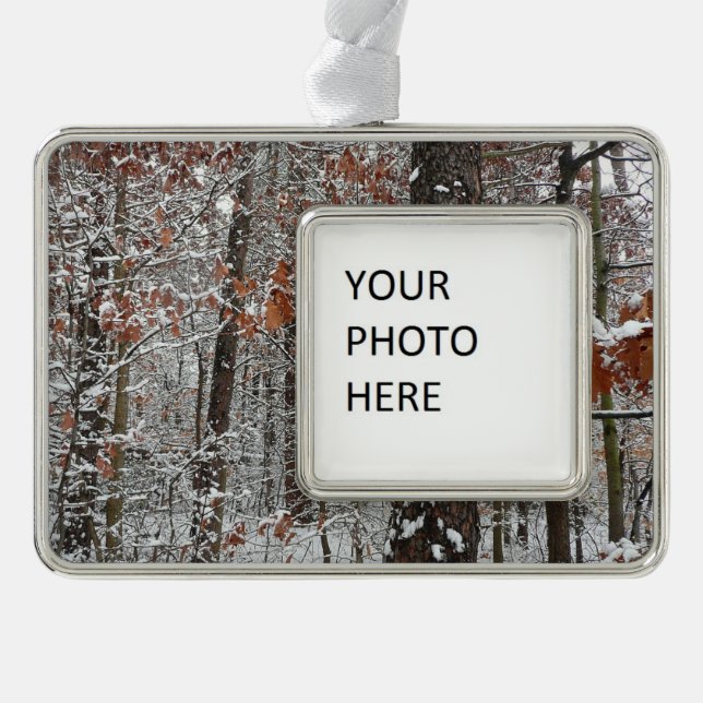 Snow Covered Oak Trees Winter Nature Photography Silver Plated Framed Ornament (Front)
