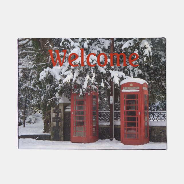snow covered old red phone boxes doormat (Front)