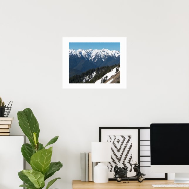 Snow Covered Olympic Mountains Photographic Poster (Home Office)