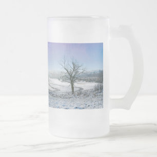 Snow Covered Ozark Hills Frosted Glass Beer Mug