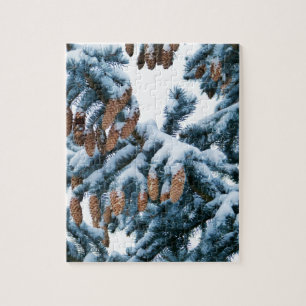 Snow Covered Pine Boughs and Cones Jigsaw Puzzle