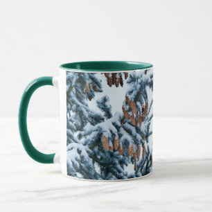 Snow Covered Pine Branches and Cones  Mug