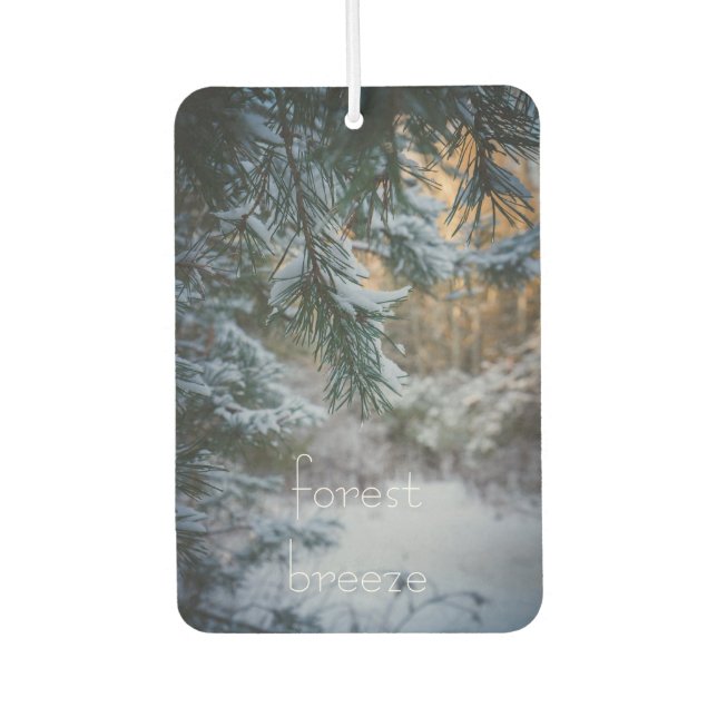 Snow-covered pine branches car air freshener (Front)