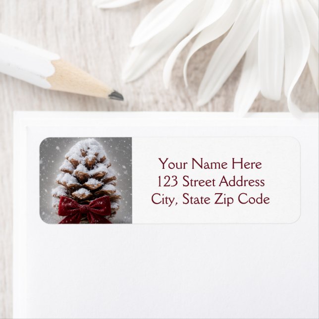 Snow Covered Pine Cone Return Address (Insitu)