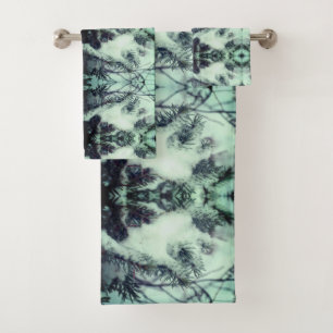 Snow Covered Pine Needles Winter Nature Abstract Bath Towel Set