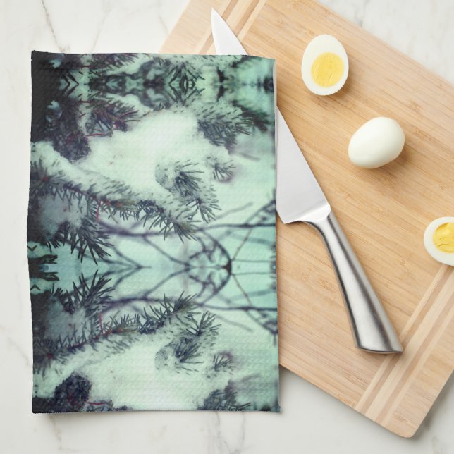 Snow Covered Pine Needles Winter Nature Abstract   Tea Towel (Quarter Fold)