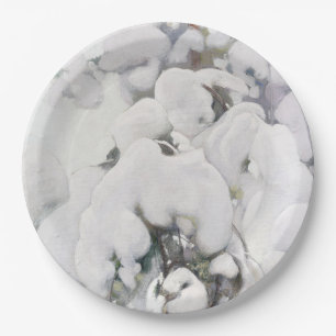 Snow Covered Pine Saplings (by Pekka Halonen) Paper Plate