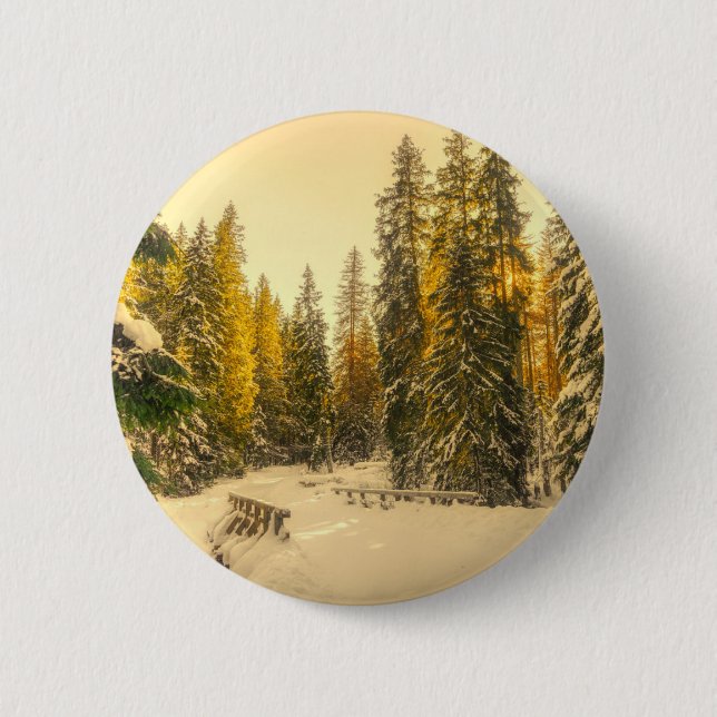Snow Covered Pine Trees Forest Nature Photo 6 Cm Round Badge (Front)