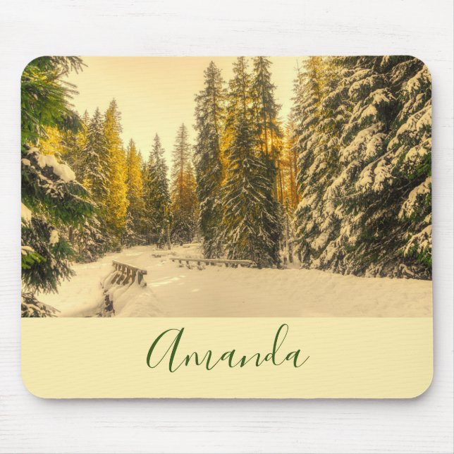 Snow Covered Pine Trees Forest Nature Photo Mouse Mat (Front)