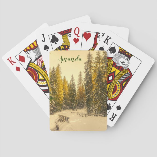 Snow Covered Pine Trees Forest Nature Photo Playing Cards (Back)