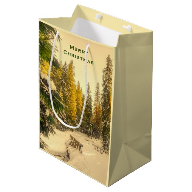 Snow Covered Pine Trees Forest Photo Christmas Medium Gift Bag (Front Angled)