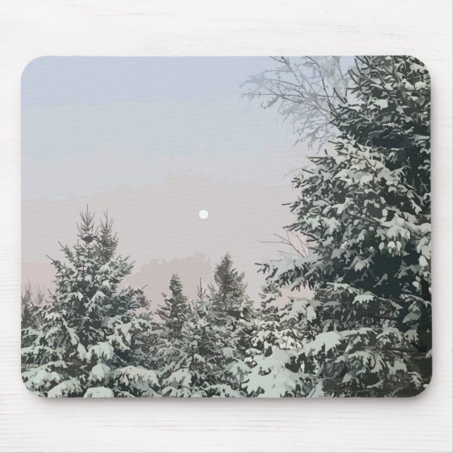 Snow Covered Pine Trees Moon Sunset Mouse Mat (Front)