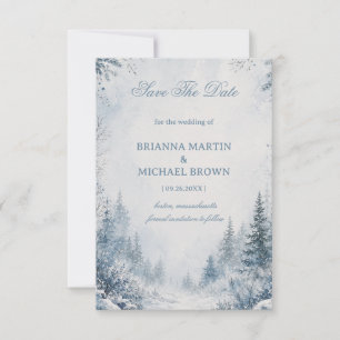 Snow Covered Pines Blue Save The Date