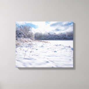 Snow Covered Pond and Woodlands at Salem Hills Canvas Print