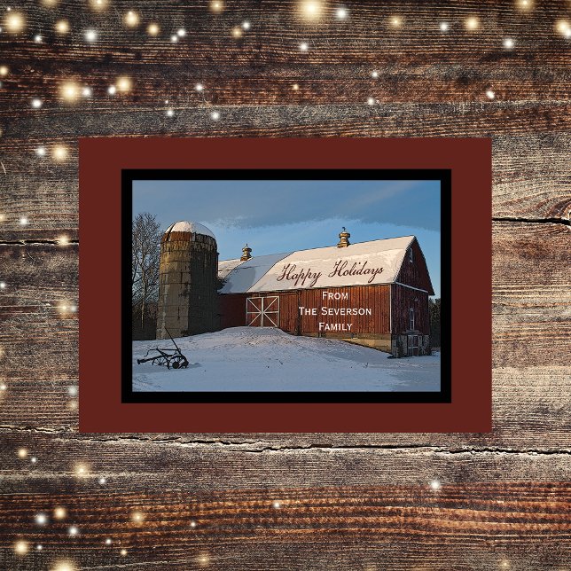 Snow Covered Red Barn Happy Holidays Christmas Holiday Card (Creator Uploaded)