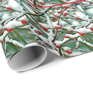Snow-covered red berries, beautiful photograph wrapping paper