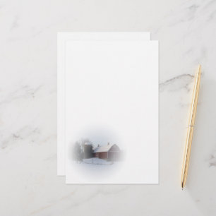 Snow Covered Red Winter Country Barn Stationery